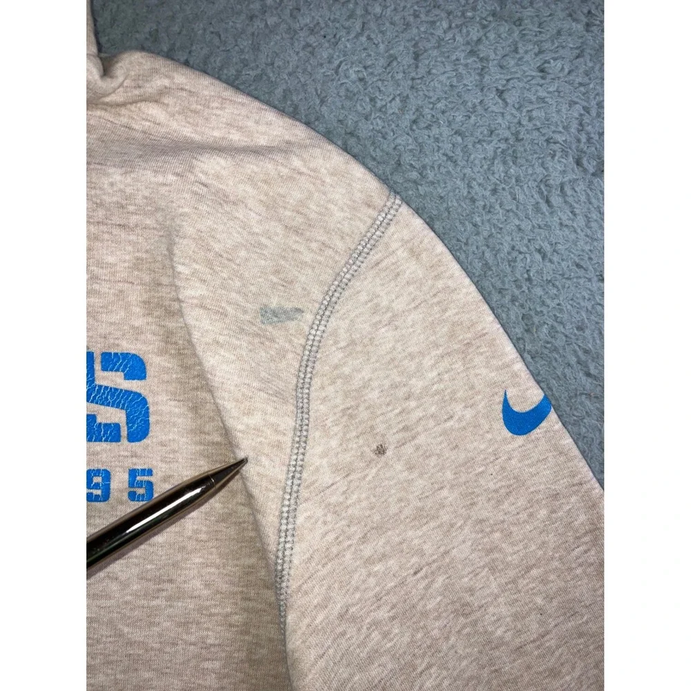 Nike Hoodie Men 3XL NFL Carolina Panthers Oatmeal Beige Blue Paint 90s Thrashed